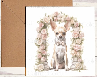 Tarjeta de boda chihuahua / Tarjeta de boda para perros / Tarjeta única, en blanco por dentro