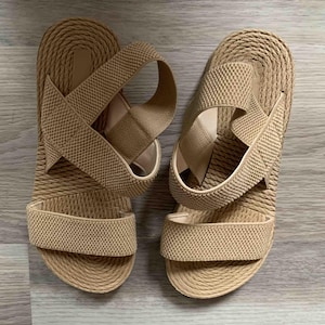 Women’s Wedge Slingback Sandals – Brown Elastic Double Strap Platform Sandals for Vacation, Beach, Wedding, or Daily Summer Wear