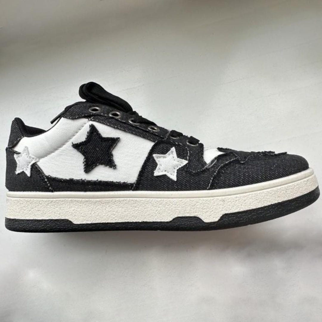 Black Star Denim Sneakers: Y2K Korean Streetwear Skate Shoes