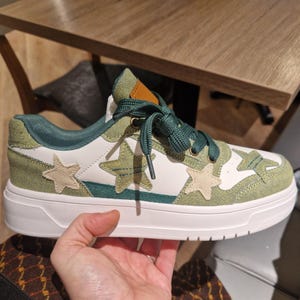 Green Star Denim Sneakers: Unisex Vintage Skate Shoes