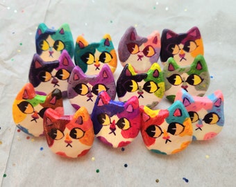 pride calicos for charity!!! | lgbtq+ pride flag clay cat pins / magnets