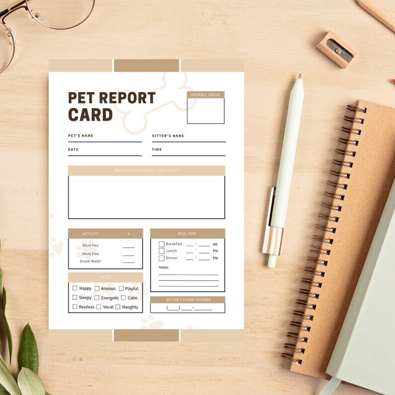 Pet Report Card Printable for Dog and Cat Sitters/ Boarders | Leave ...