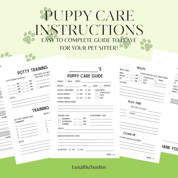 Puppy Care Guide for Pet Sitters | Printable Dog Sitter Instructions (Digital Download)