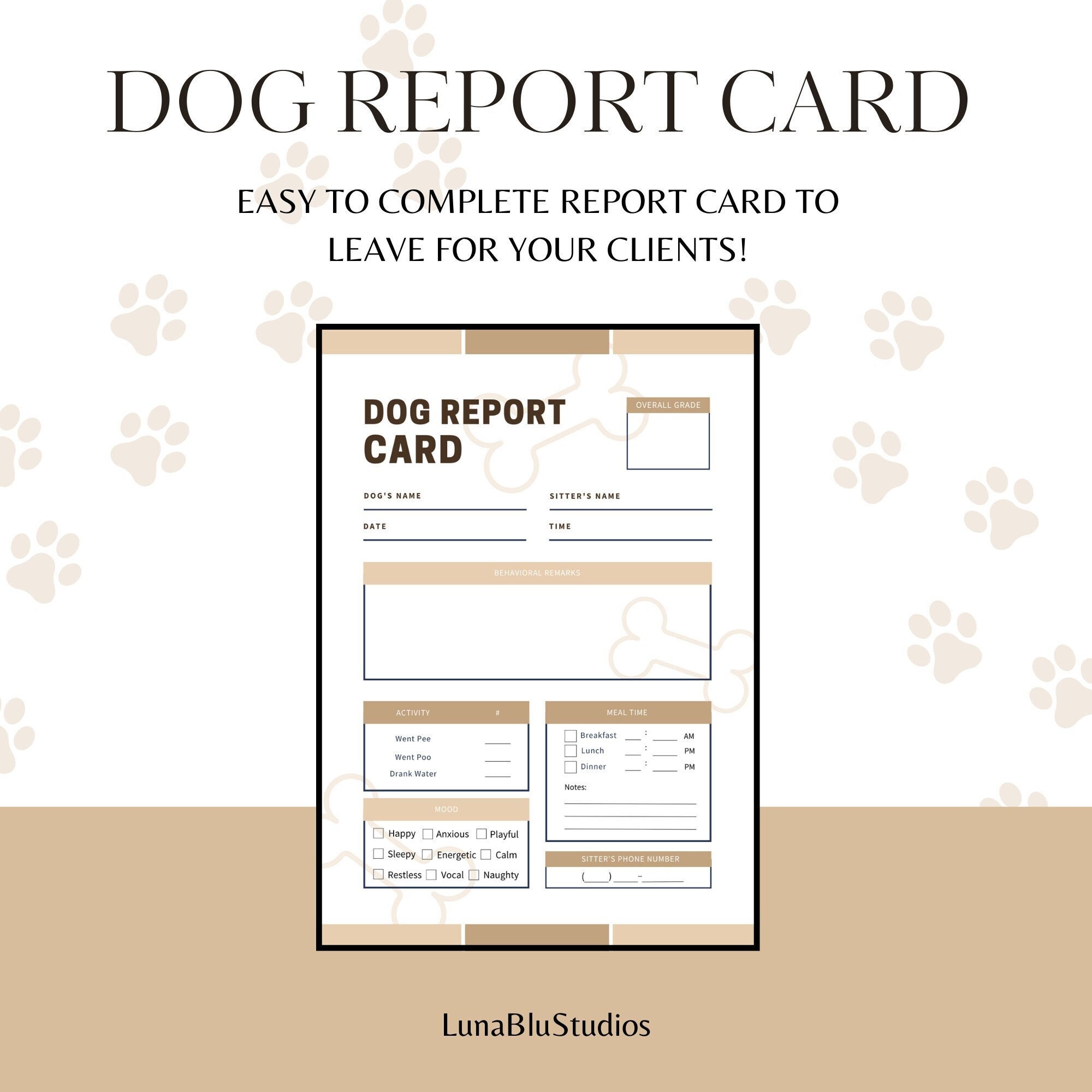 Dog Report Card Printable for Dog Sitters and Dog Boarders Leave Dog Report Card Printable for Dog Sitters and Dog Boarders Leave