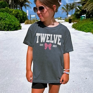 Coquette Bow Twelfth Birthday Shirt, University Style Girls Birthday Party Tee, 12 Year Old Birthday Gift, Year Est., 12th B-Day