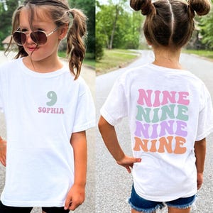 Personalized Name Ninth Birthday Shirt, Custom Girls Birthday Party Tee, 9 Year Old Birthday Gift, 9th B-Day