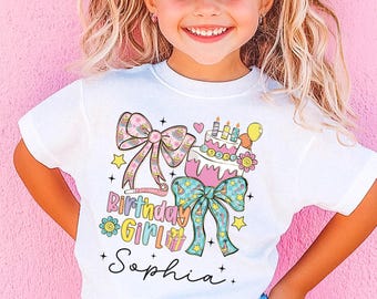 Birthday Girl Shirt, Coquette Bow Bday Party Tee, Gift for Birthday Girl, Preppy Birthday Girlie Party T-Shirt