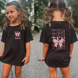 Personalized 10th Birthday Shirt Shirt, Coquette Bow Tenth Birthday Shirt, Double Digits Birthday Gift, Custom Girls Birthday Party Tee