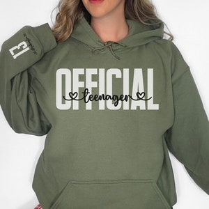 Personalized Name Official Teenager Birthday Sweatshirt, Thirteenth Birthday Hoodie, Custom 13th Sleeve, 13 Year Old Birthday Gift