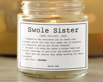 Personalized Swole Sister Candle, Gym Bestie, Custom Gift for Gym Lover, Fitness Candle, Gym Candle, Definition, Fitness Friends