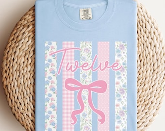 Striped 12th Birthday Grandmillennial Coquette Boho Floral Shirt, Floral Stripe Twelve Birthday Outfit