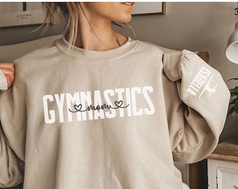 Gymnastics Mom Sweatshirt, Personalized Gymnast Mom Hoodie, Gift for Mom, Sleeve Design, Custom Gymnastics Gift