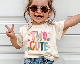 Camiseta fofa de aniversário para duas pessoas, camiseta de aniversário de 2 anos, camiseta para festa de aniversário de 2 anos para menina.