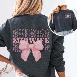 Personalized Midwife Coquette Bow Sweatshirt, Midwife Doula Birth Worker, Midwife Crew Hoodies, Midwife Appreciation Gift, Graduation Gift