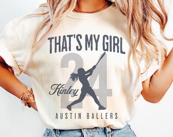Custom That&#39;s My Girl Softball Mom Dad Shirt, Personalized Name Gift for Softball Mom Dad Grandma Mimi Nanna Grandpa, Comfort Colors