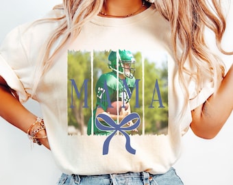 Benutzerdefiniertes Foto Fußball Mutter T-Shirt, personalisiertes Geschenk für Fußball Mama, benutzerdefiniertes Foto Fußball Mutter T-Shirt Kokette Bogen