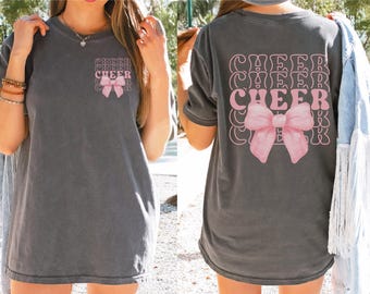 Cheer Bow Shirt, Coquette Bow Cheerleader Shirt, Gift for Cheerleader, Comfort Colors Cheer Tee, Cheerleading Coach