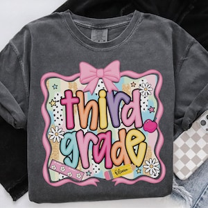 Preppy 3rd Grade Shirt Back To School Shirt, Personalized Hello Third Grade Tee, Custom Girls 1st Day Of School T-Shirt, 3rd Grade Teacher