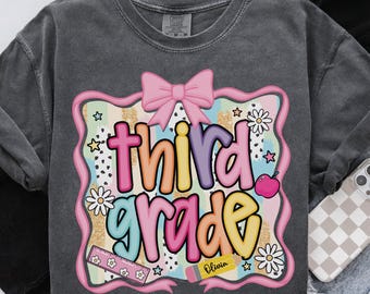Preppy 3rd Grade Shirt Back To School Shirt, Personalized Hello Third Grade Tee, Custom Girls 1st Day Of School T-Shirt, 3rd Grade Teacher