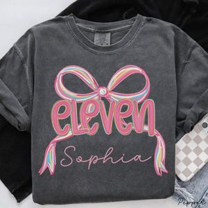 Personalized Eleven Birthday Shirt, Custom Girls Coquette Bow Birthday Party, 11 Year Old Birthday Gift, 11th B-Day T-shirt, Eleventh Bday
