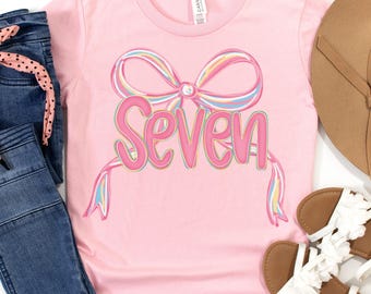 Chemise coquette à nœud BCBG, coup de pinceau, 7 ans, cadeau d'anniversaire de 7 ans, t-shirt de fête du septième anniversaire