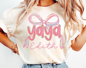 Yaya Shirt, Yaya Coquette Bow Personalized Name T-Shirt, Yaya Tee