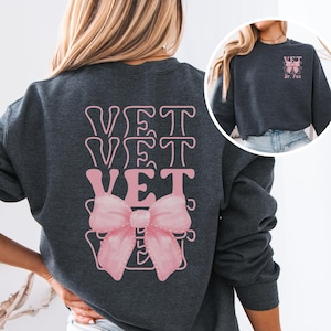 Personalized Vet Coquette Bow Sweatshirt, Veterinarian Hoodie, Veterinary Medicine, Vet Appreciation Gift, Vet Doctor T-Shirt, Graduation