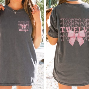 Personalized 12th Birthday Shirt, Coquette Bow Twelfth Birthday Shirt, Custom Girls Birthday Party Tee, 12 Year Old Birthday Gift