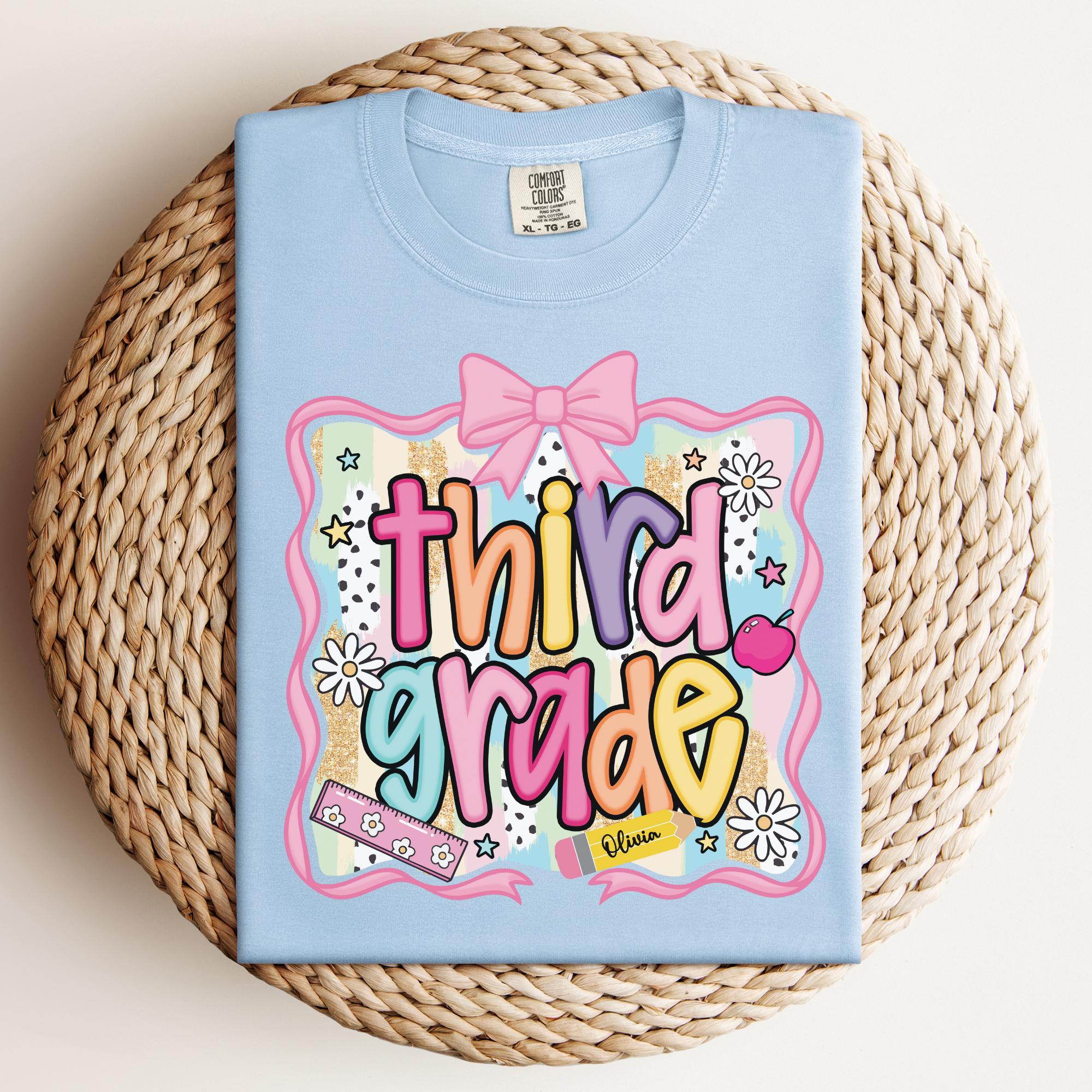 Preppy 3rd Grade Shirt Back To School Shirt, Personalized Hello Third Grade Tee, Custom Girls 1st Day Of School T-Shirt, 3rd Grade Teacher