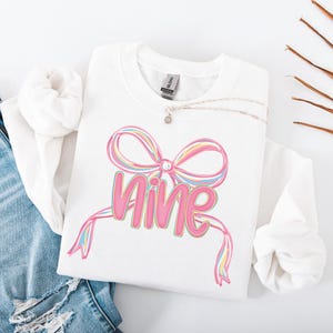 Nine Birthday Sweatshirt, Girls Coquette Bow Birthday Party, 9 Year Old Birthday Gift, 9th B-Day Sweatshirt, Ninth Bday Preppy Sweater