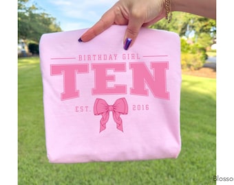 Chemise rose avec noeud 10e anniversaire, t-shirt de fête d'anniversaire pour filles coquette, cadeau d'anniversaire 10 ans, année prévue, dixième anniversaire de naissance 2016