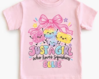 Squishy Shirt, Just a Girl Who Loves Squishies Shirt, Squishy Coquette Bow Personalized Name T-Shirt, Glitter Dumpling Tee