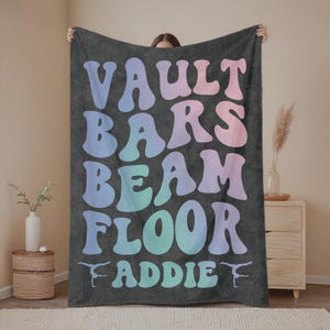 Personalized Gymnastics Blanket Vault Bars Beam Floor, Custom Gymnast Gift, Custom Gymnastics Team Meet Blanket, Girls Custom Name Blanket
