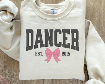 Custom Coquette Bow Dance Sweatshirt, Personalized Girls Dancer Sweatshirt, Gift for Dancer, Youth and Adult Sizes, Custom Est. Year