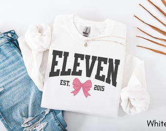 Coquette Bow 11th Birthday Sweatshirt, Eleven University Girls Birthday Party Sweatshirt, Eleventh Year Old Bday Gift, Year Est.