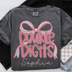 Personalized Double Digits Birthday Shirt, Girls Coquette Bow Birthday Party, 10 Year Old Birthday Gift, 10th B-Day T-shirt, Tenth Bday
