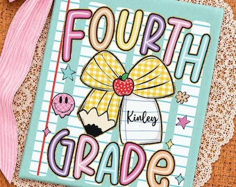 Personalized Fourth Grader Stripes Shirt, Custom Striped Girls Back to School Tee, First Day 4th Grade