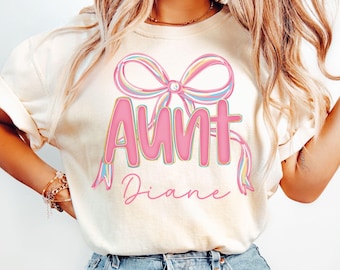Aunt Coquette Bow Shirt, Custom Name Aunt Name T-shirt, Gift for Aunt, Aunt Pregnancy Announcement, New Auntie Gift