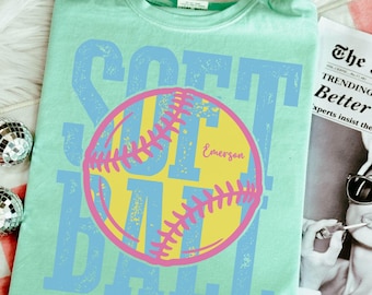 Personalized Softball Shirt, Retro Distressed Custom Name Softball Tee Custom Softball Gift