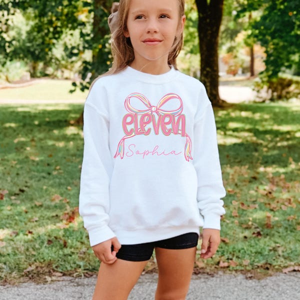 Sudadera personalizada para 11.º cumpleaños, lazo coqueto para niña, regalo de 11.º cumpleaños, sudadera para 11.º cumpleaños, undécimo cumpleaños