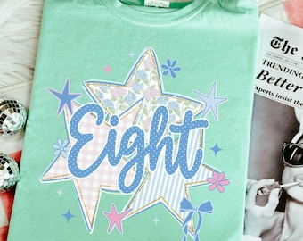 Eight Birthday Shirt Girl, 8th Birthday Star Shirt, Star Birthday Party Tee, Preppy Grandmillennial Kids Shirt