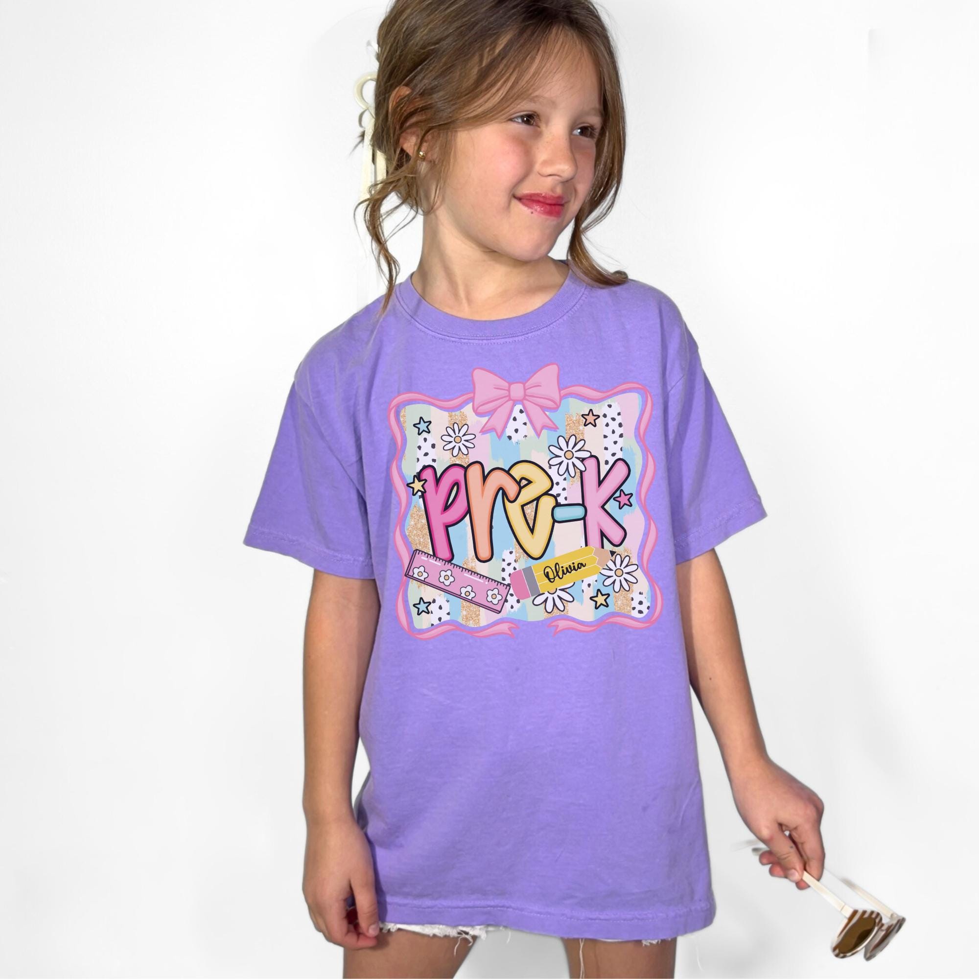 Preppy Pre-K Shirt Back To School Shirt, Personalized Hello Pre-k Tee, Custom Girls 1st Day Of School T-Shirt, Pre-Kindergarten Teacher