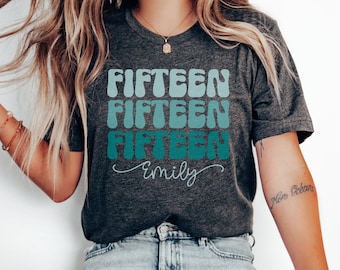 Personalized Retro 15 Birthday Shirt, Custom Name 15th Birthday Party Tee, Customized Fifteenth Bday Gift, Gift for 15 Year Old