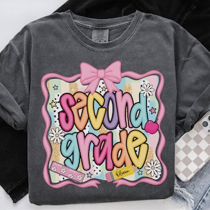 Preppy 2nd Grade Shirt Back To School Shirt, Personalized Hello Second Grade Tee, Custom Girls 1st Day Of School T-Shirt, 2nd Grade Teacher