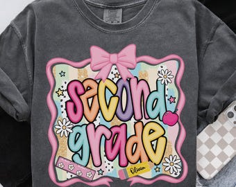Preppy 2nd Grade Shirt Back To School Shirt, Personalized Hello Second Grade Tee, Custom Girls 1st Day Of School T-Shirt, 2nd Grade Teacher