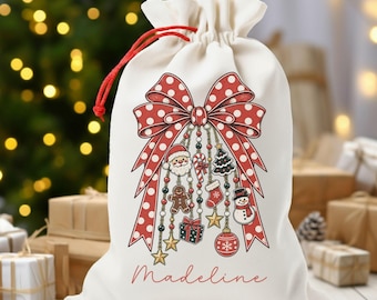 Personalized Retro Christmas Charms Bow Polka Dots Christmas Gift Sack