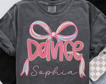 Personalized Preppy Dance Shirt, Custom Girls Dancer Coquette Bow Shirt, Gift for Dancer, Dance Team Recital Gift, Jazz Hip Hop Ballet Tap