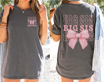 Personalized Big Sister Shirt, Big Sis Coquette Bow Shirt, Custom Name Big Sis T-Shirt