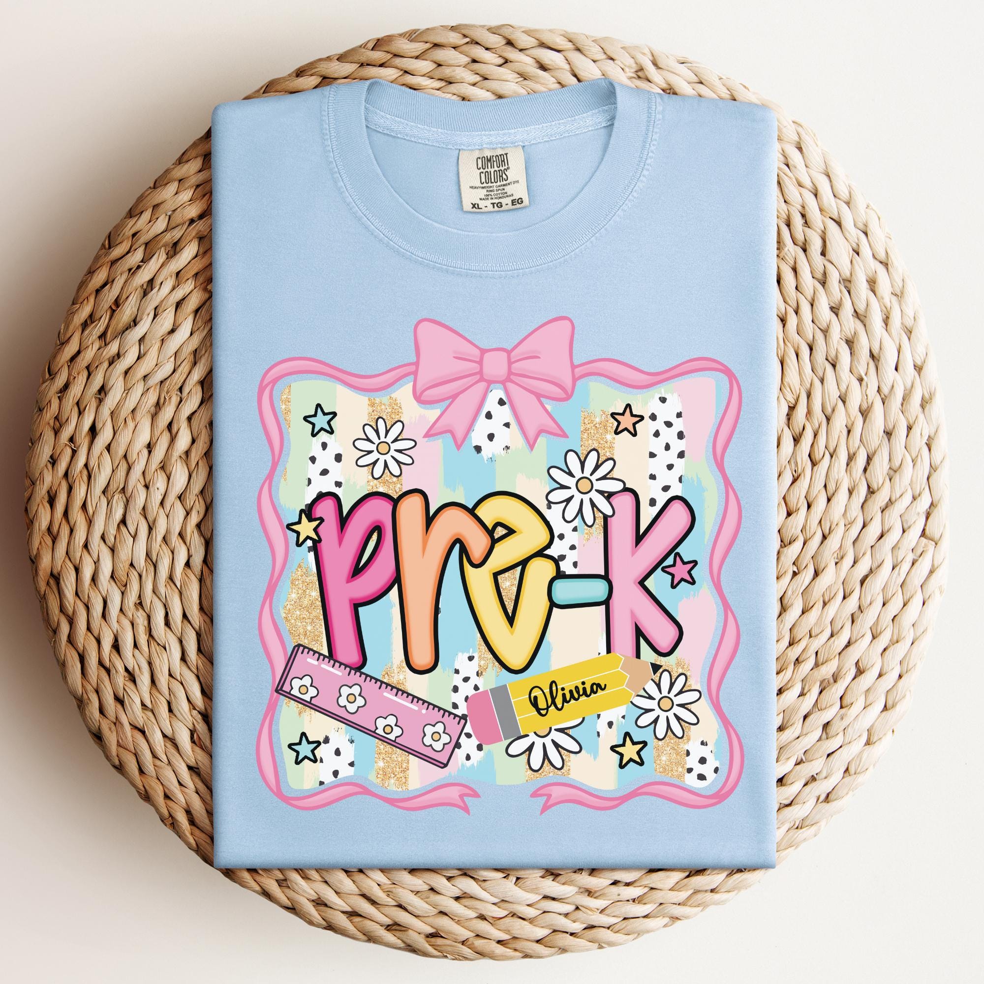 Preppy Pre-K Shirt Back To School Shirt, Personalized Hello Pre-k Tee, Custom Girls 1st Day Of School T-Shirt, Pre-Kindergarten Teacher