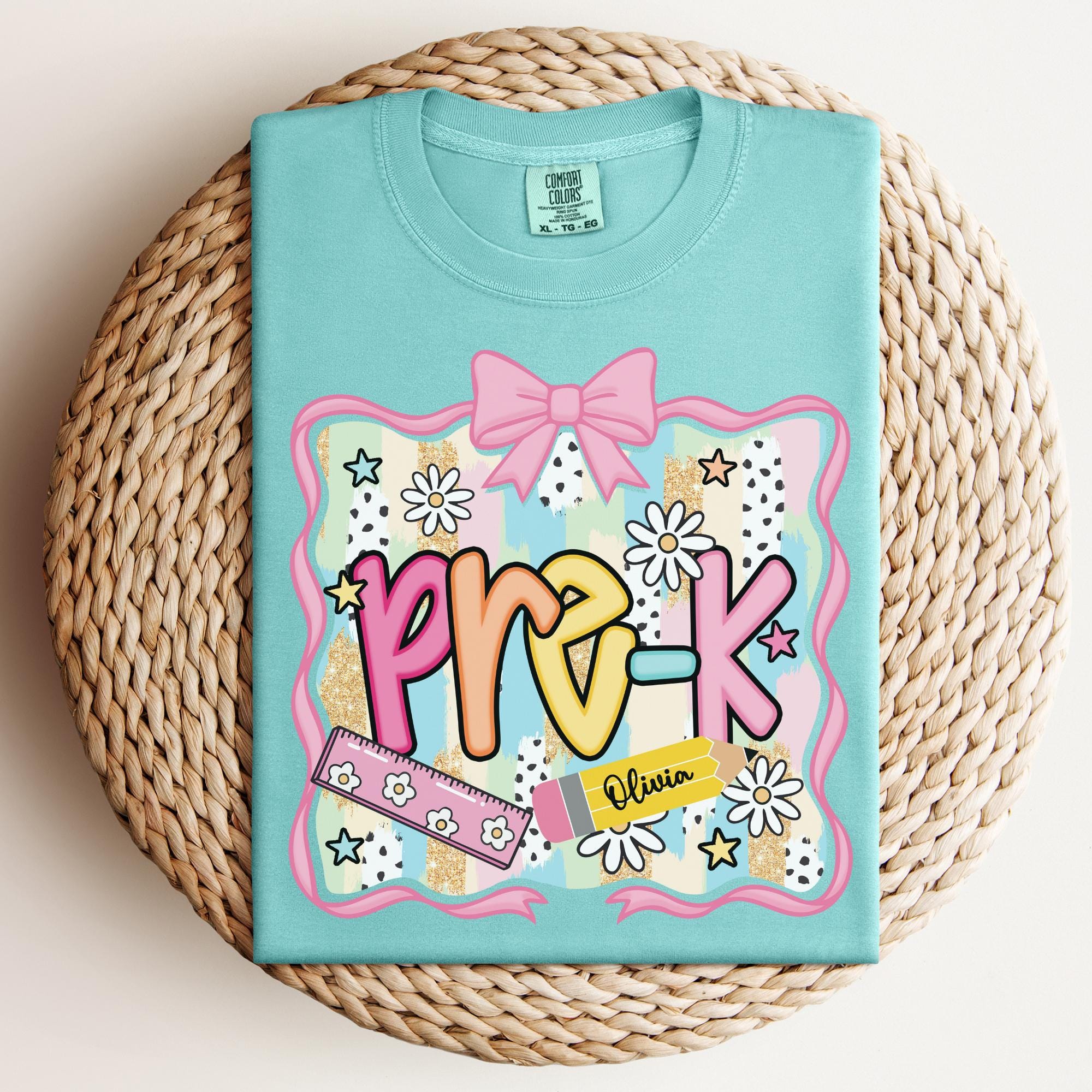 Preppy Pre-K Shirt Back To School Shirt, Personalized Hello Pre-k Tee, Custom Girls 1st Day Of School T-Shirt, Pre-Kindergarten Teacher